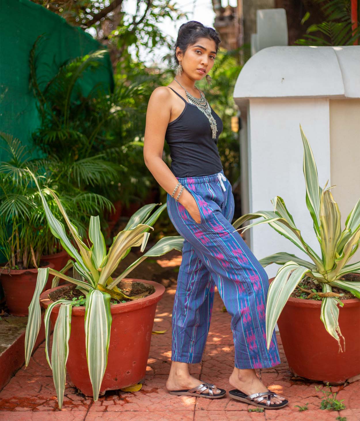 Ikat Blue Striped Unisex Trousers Secondary image
