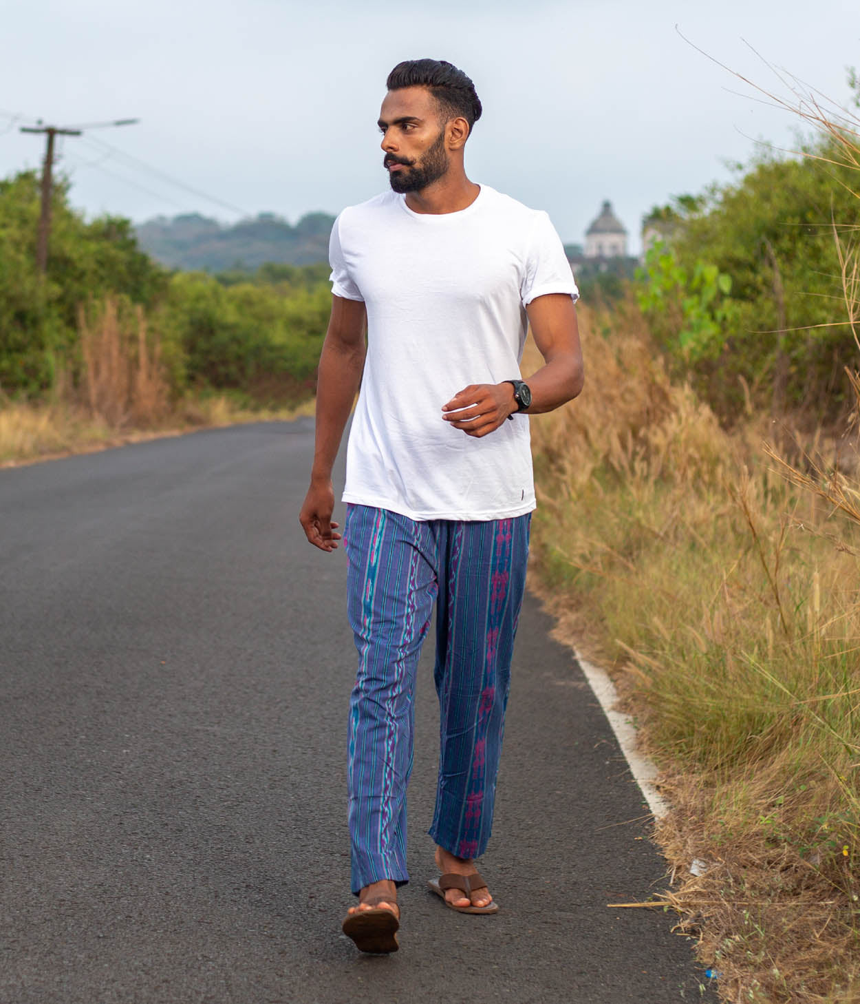 Ikat Blue Striped Unisex Trousers Main image