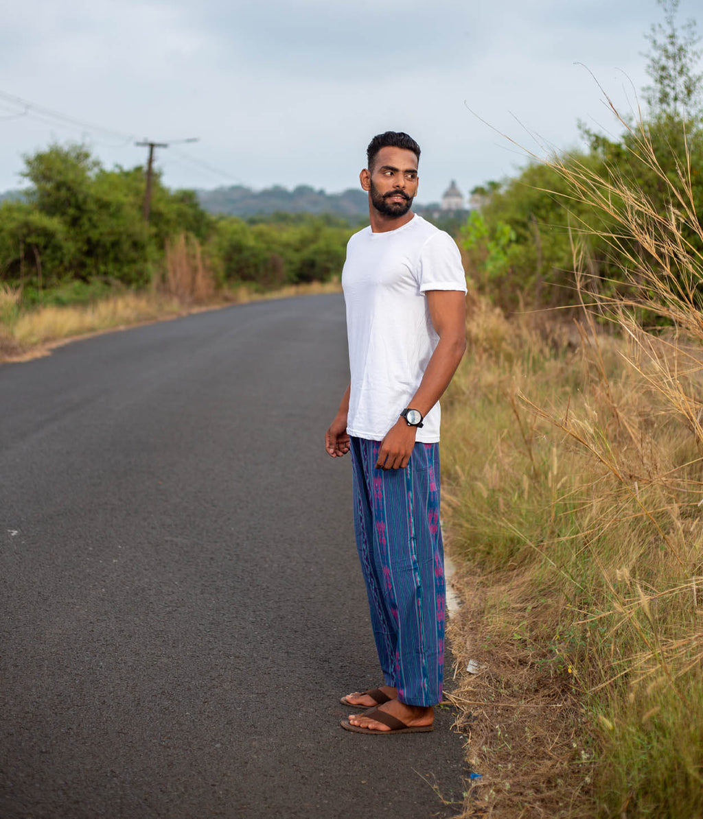 Ikat Blue Striped Unisex Trousers