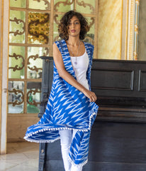 Ikat Blue-White Chevrons Womens Shrug
