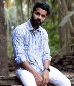 Ikat Blue-White Striped Full Shirt