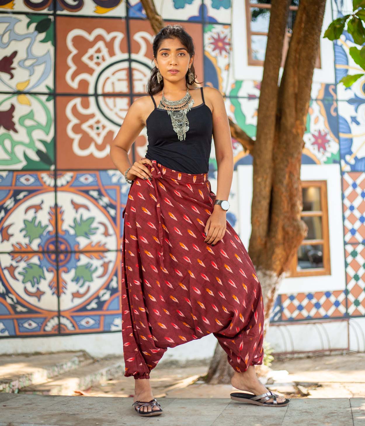 Ikat Brown Patterned Boho Pant Main image