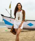Ikat Brown Patterned Women's Long Jacket
