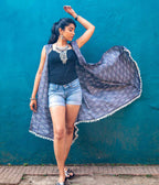 Ikat Burnt Blue Womens Shrug