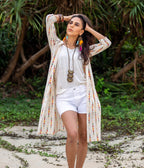 Ikat Cream Multicolor Arrows Women's Long Jacket