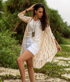 Ikat Cream Multicolor Arrows Women's Long Jacket