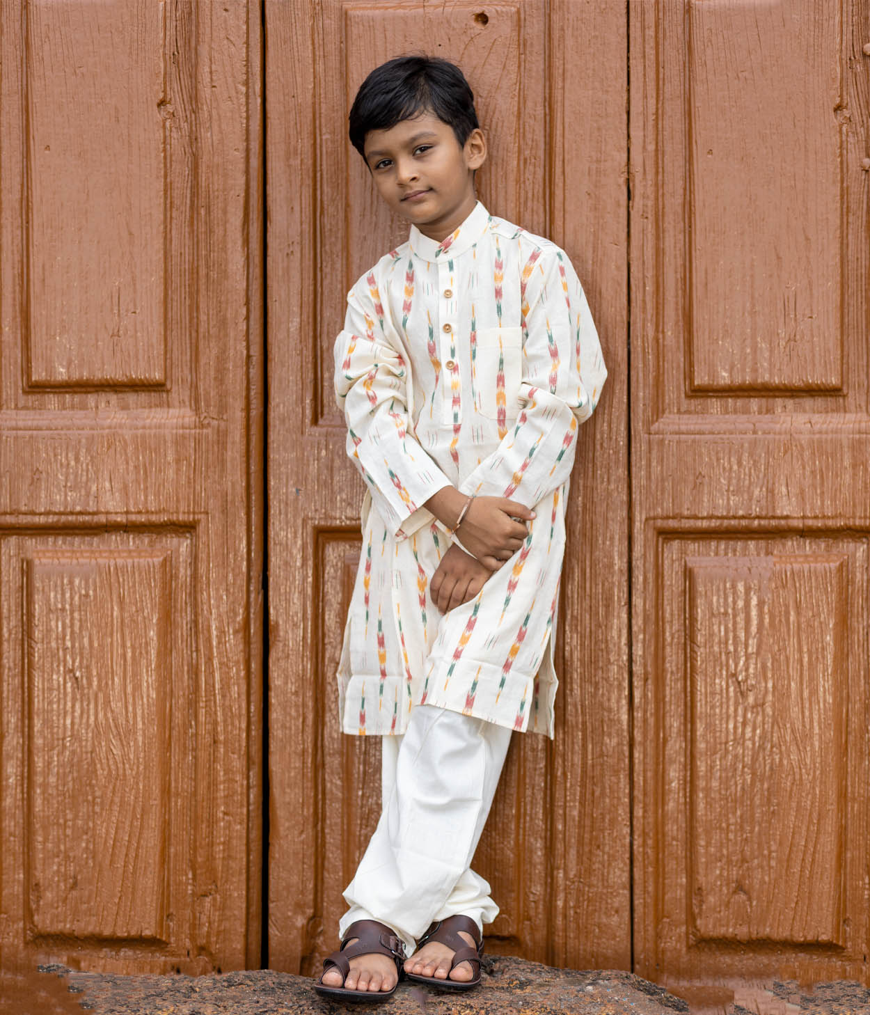 Ikat Cream Multicolor Arrows Boys Long Kurta