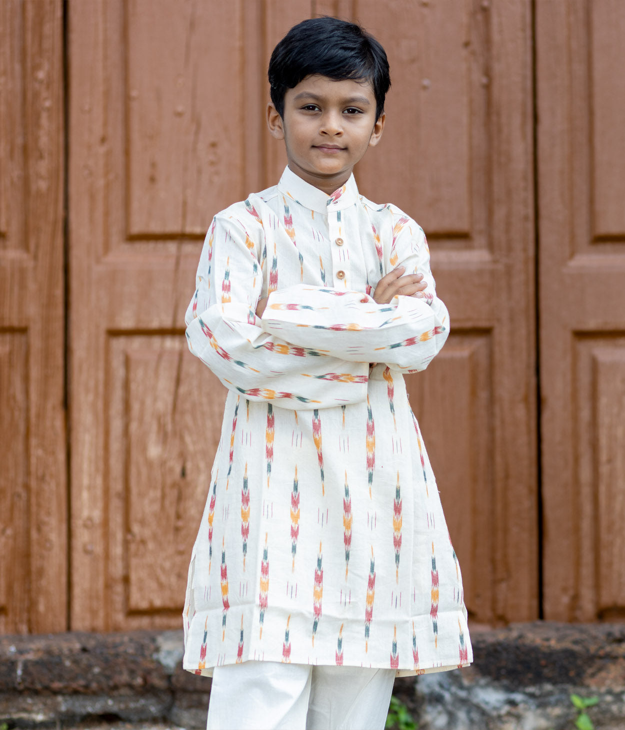 Ikat Cream Multicolor Arrows Boys Long Kurta Secondary image