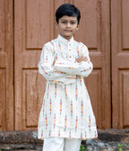 Ikat Cream Multicolor Arrows Boys Long Kurta