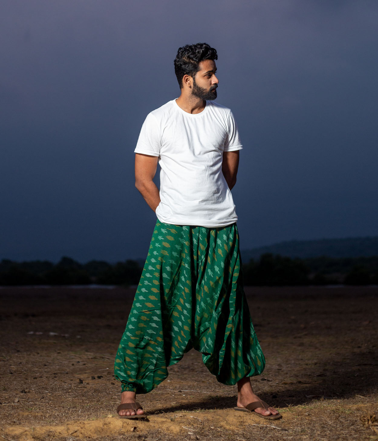Ikat Forest Green Patterned Boho Pant Main image
