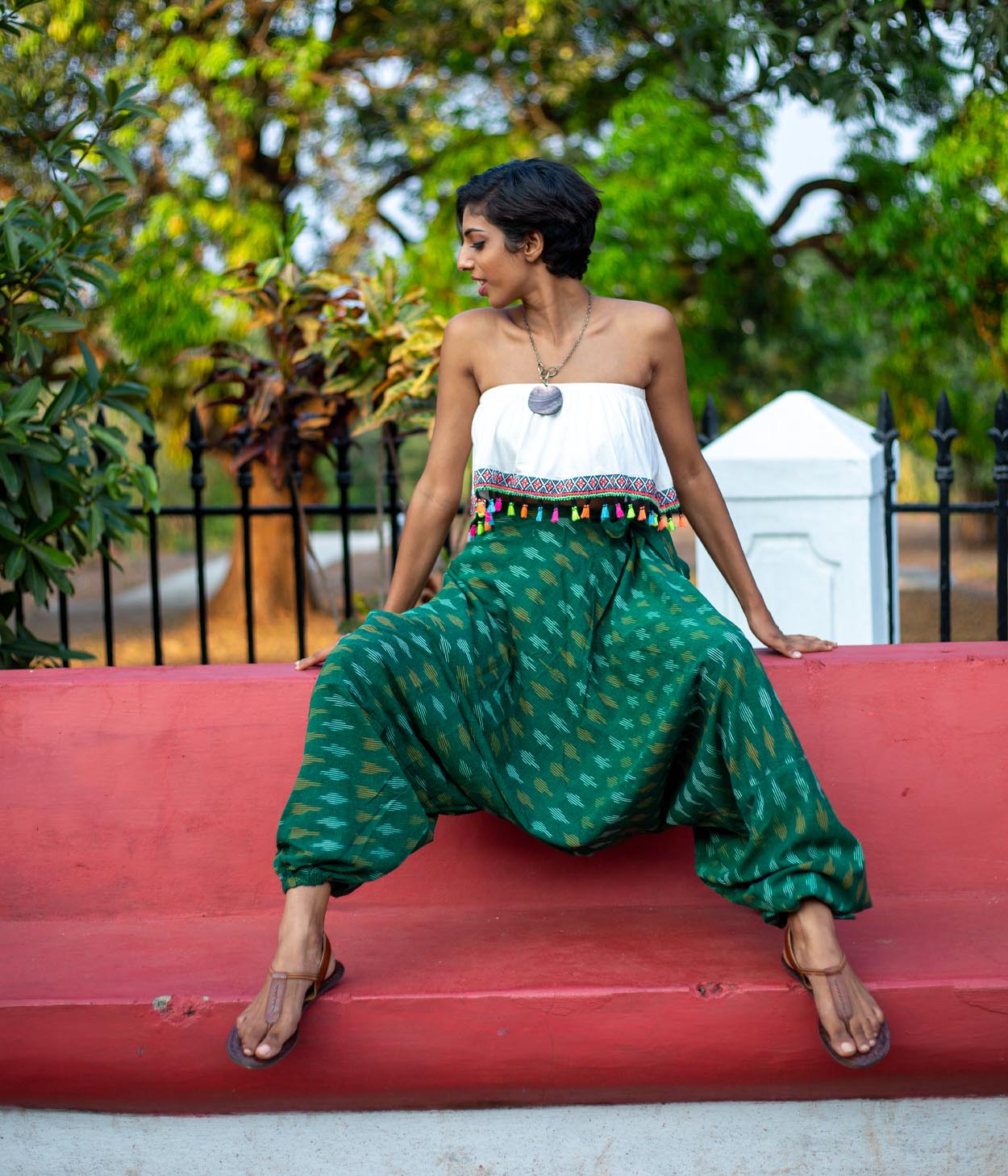 Ikat Forest Green Patterned Boho Pant