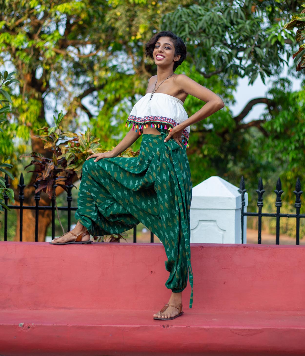 Ikat Forest Green Patterned Boho Pant