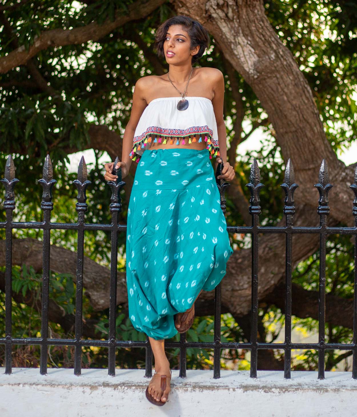 Forest Rhythm Ikat Woven Womens Harems
