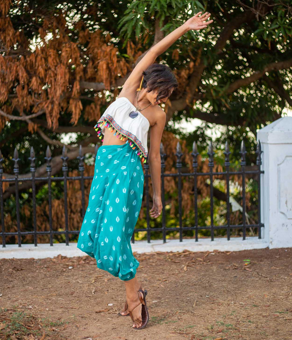 Forest Rhythm Ikat Woven Womens Harems
