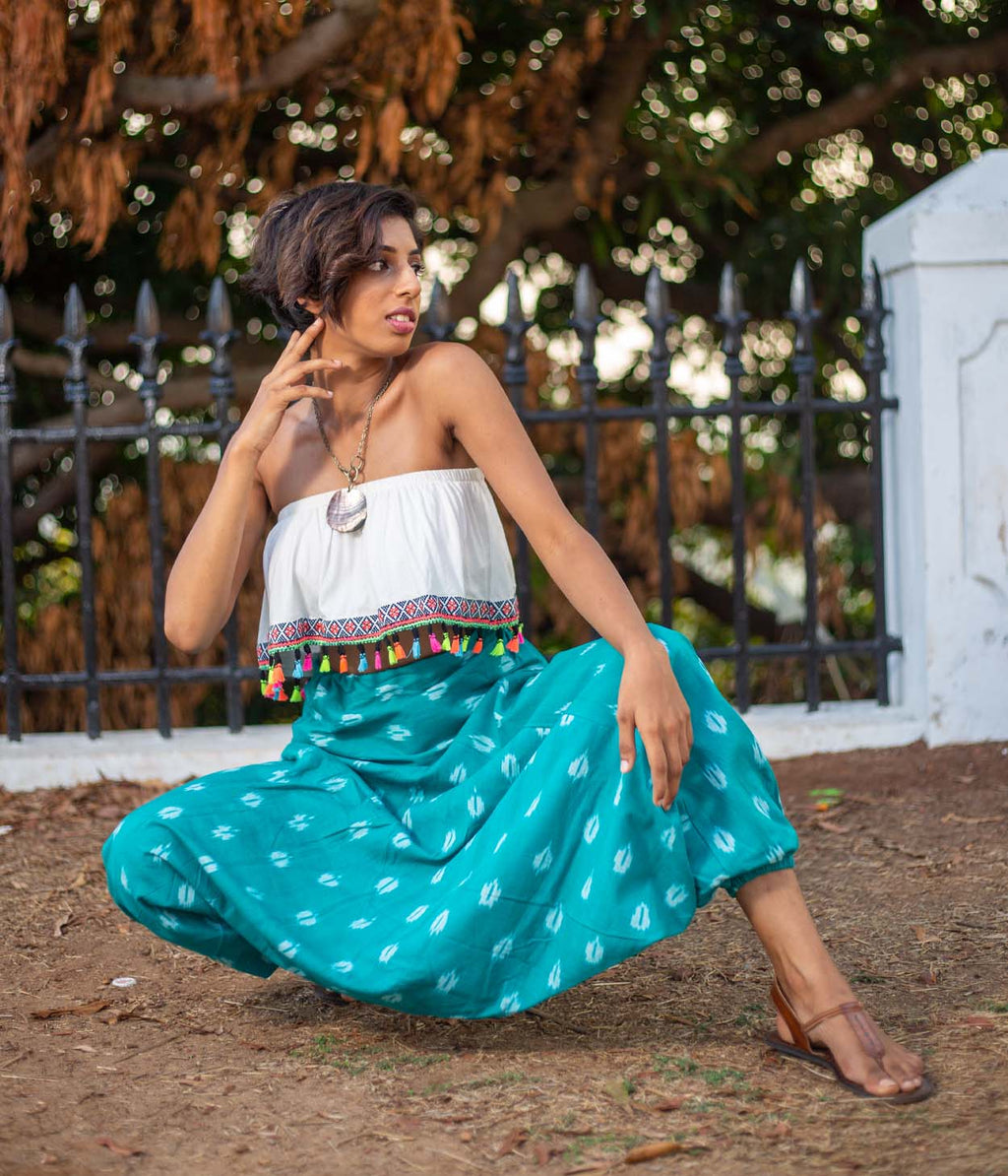 Forest Rhythm Ikat Woven Womens Harems