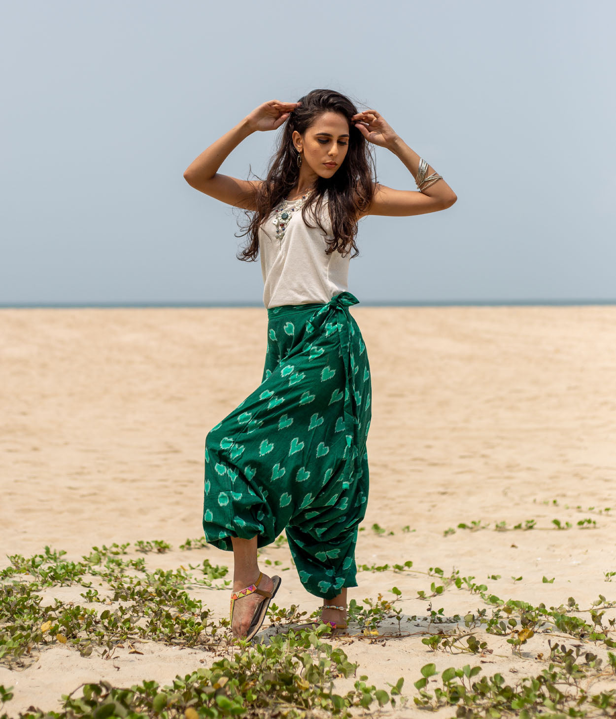 Ikat Green Abstract Boho Pant Main image