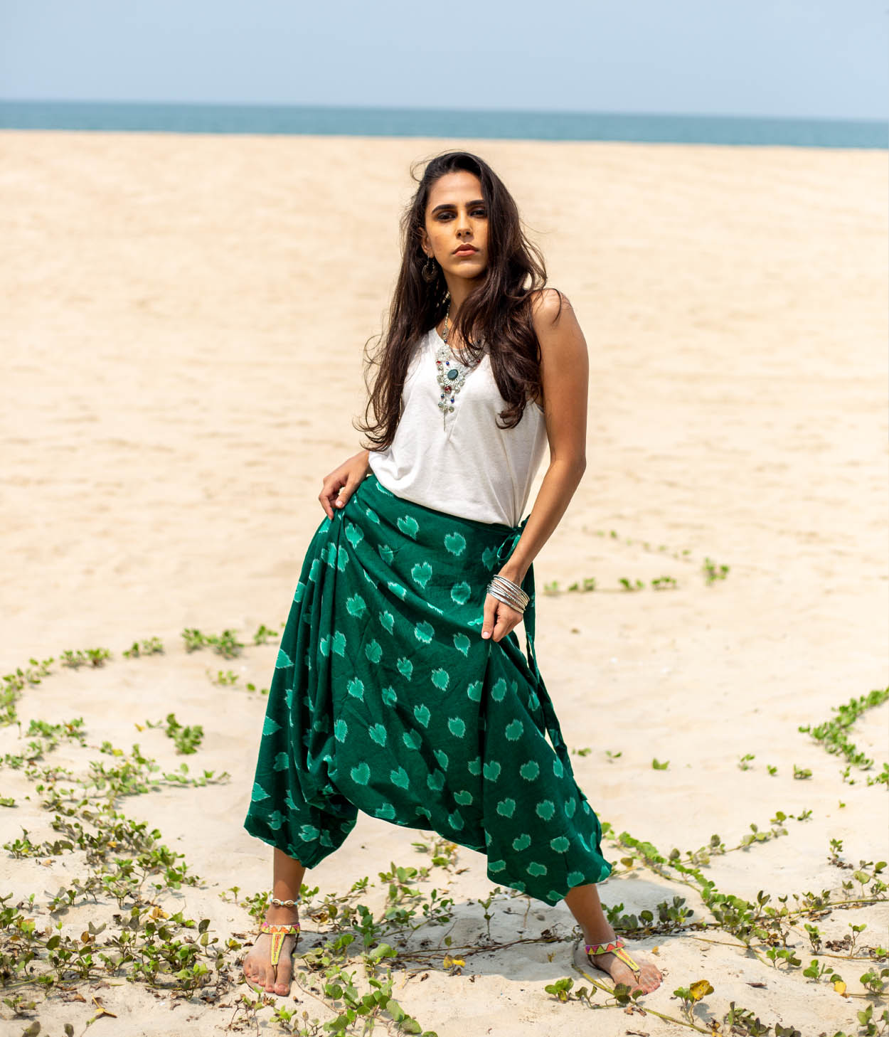 Ikat Green Abstract Boho Pant Secondary image