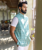 Ikat Green Patterned Mens Nehru Jacket
