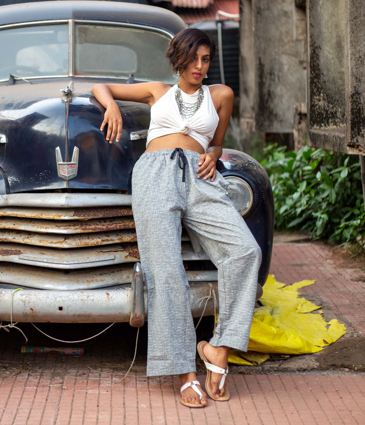 Ikat Grey Checks Unisex Trousers