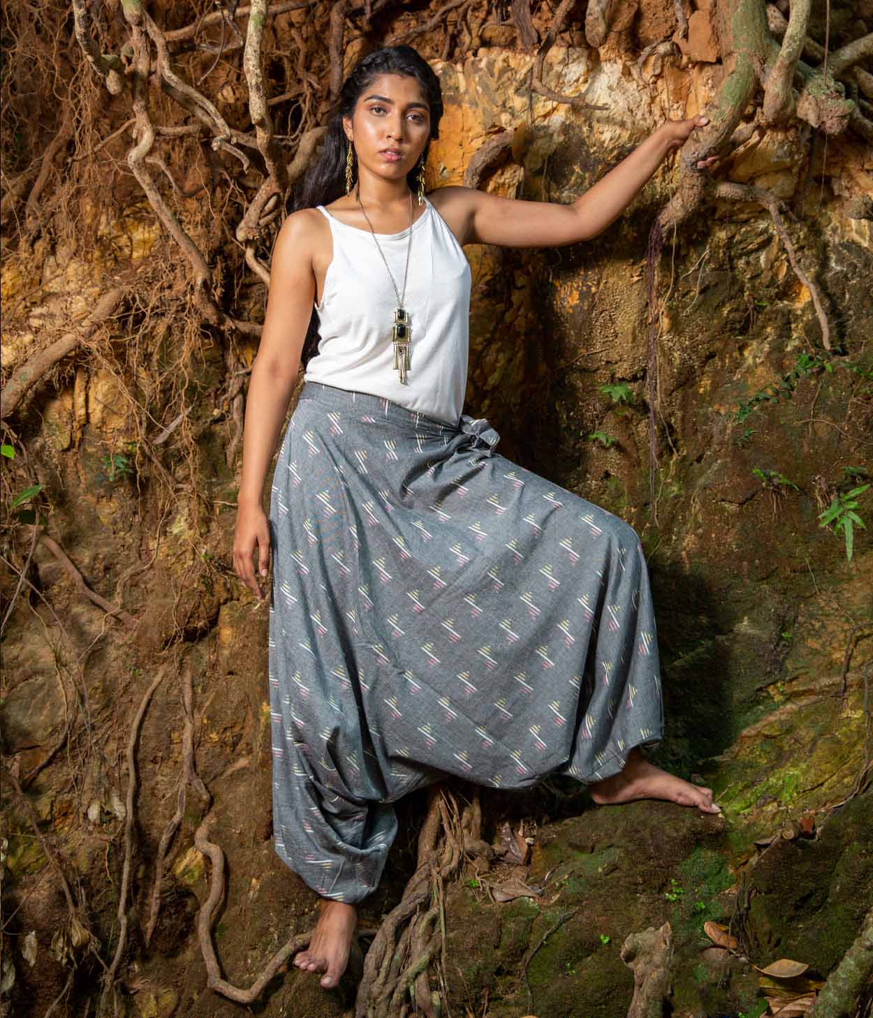 Ikat Grey-Multicolor Patterned Boho Pant Main image
