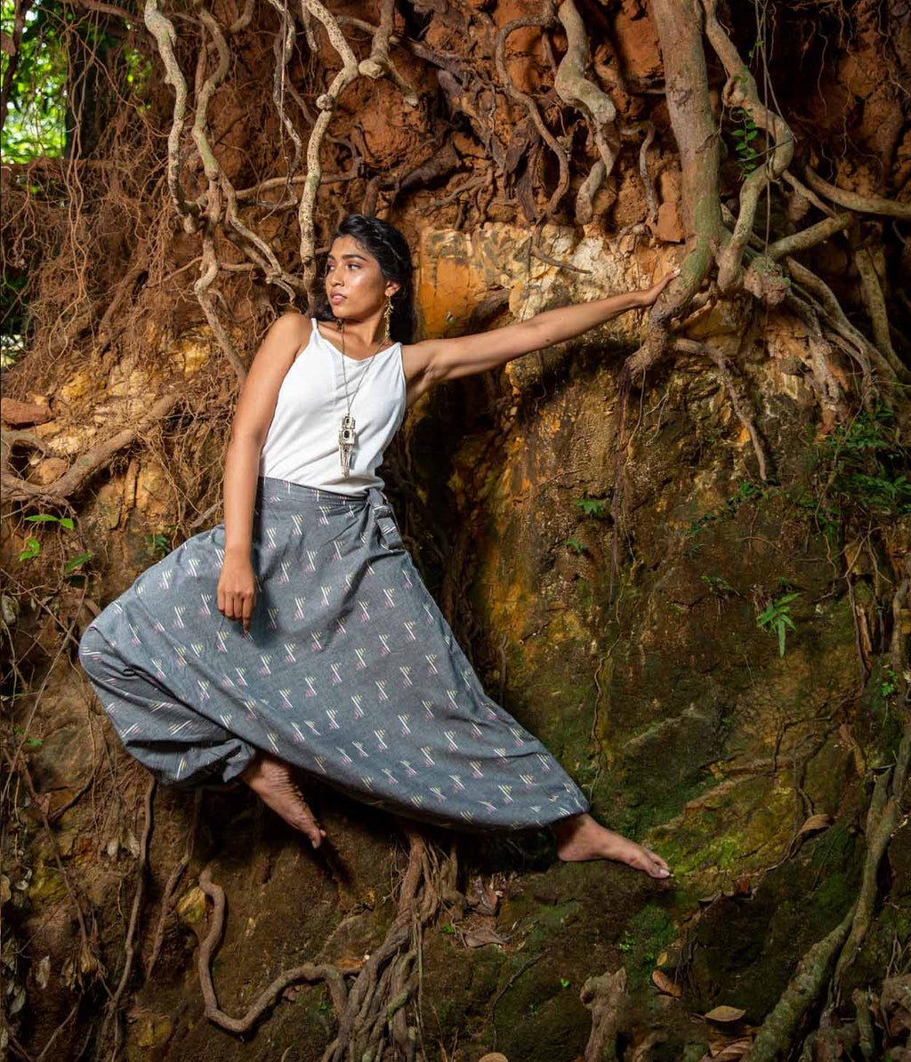 Ikat Grey-Multicolor Patterned Boho Pant