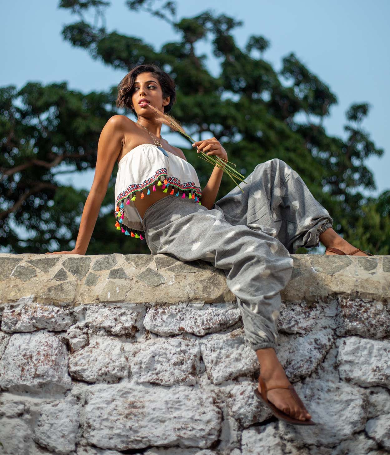 Ikat Grey Patterned Boho Pant