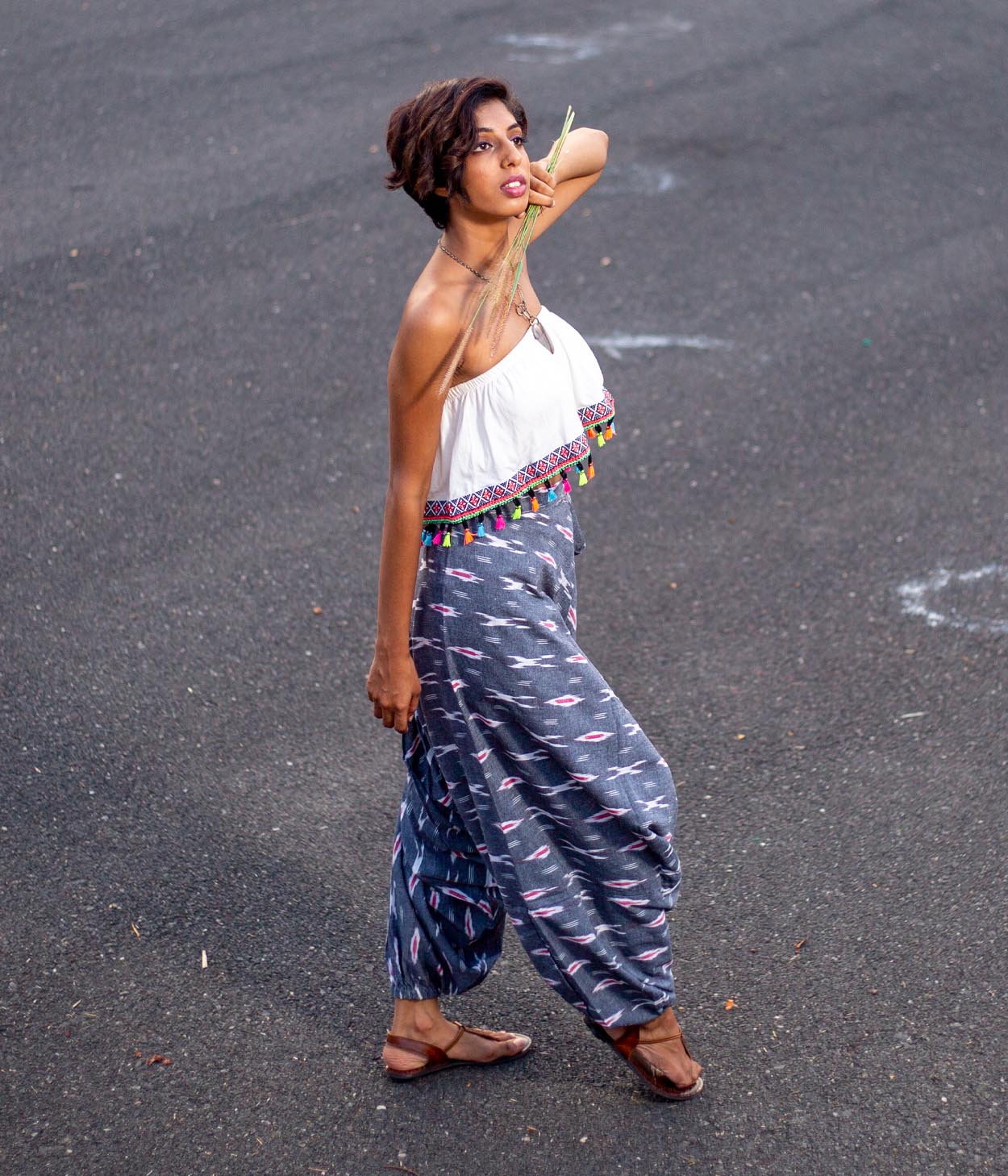 Ikat Grey-Red Patterned Boho Pant Main image