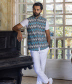 Ikat Grey-Turquoise Chevrons Mens Nehru Jacket