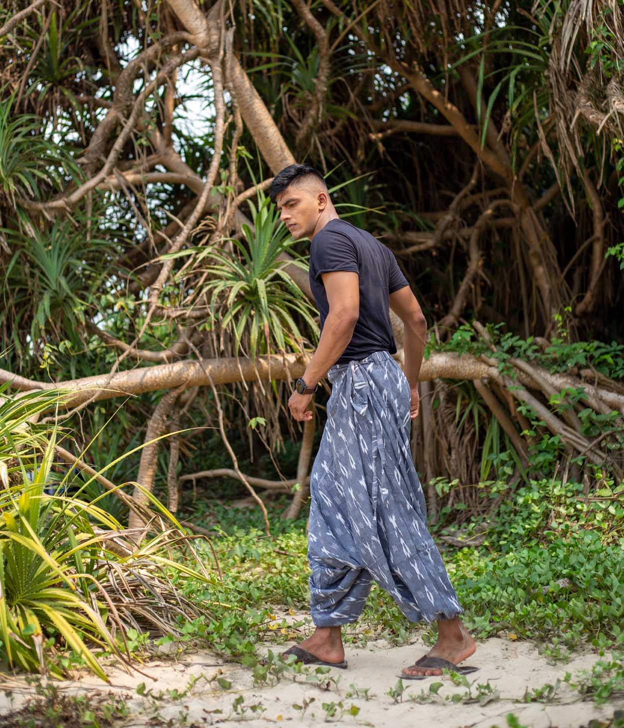 Ikat Grey-White Patterned Boho Pant