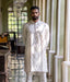 Ikat White-Grey Patterned Mens Long Kurta