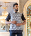 Ikat Grey-White Patterned Mens Nehru Jacket