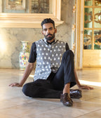 Ikat Grey-White Patterned Mens Nehru Jacket