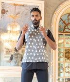 Ikat Grey-White Patterned Mens Nehru Jacket