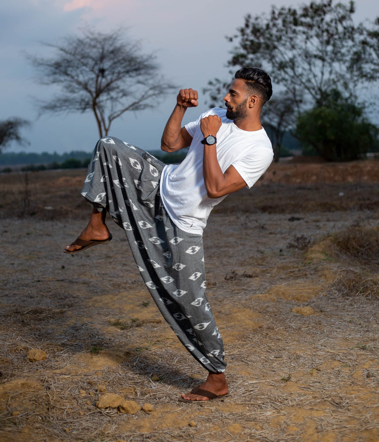 Ikat Grey-White Patterned Boho Pant
