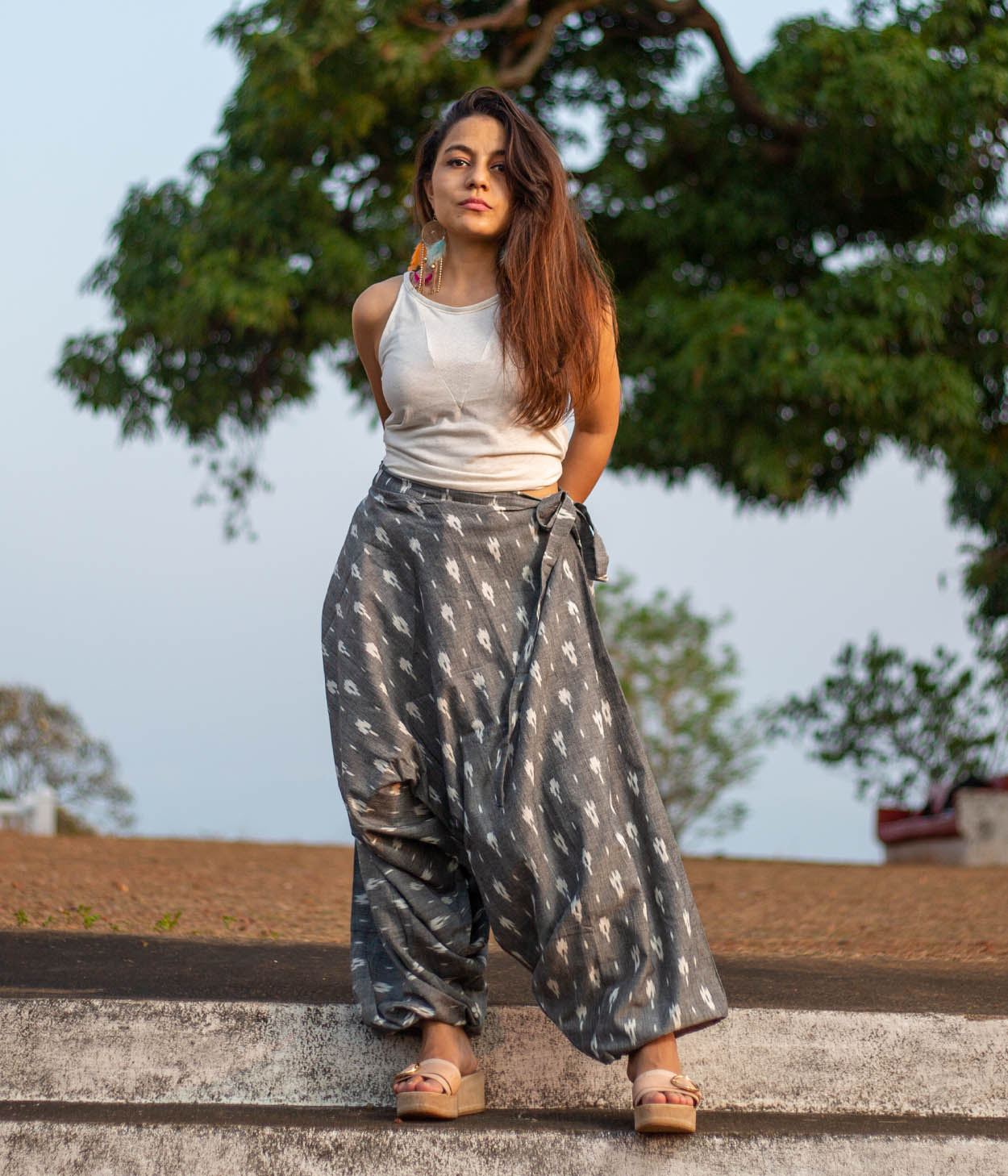 Ikat Grey-White Patterned Boho Pant Main image