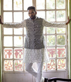 Ikat Grey-White Triangles Mens Nehru Jacket