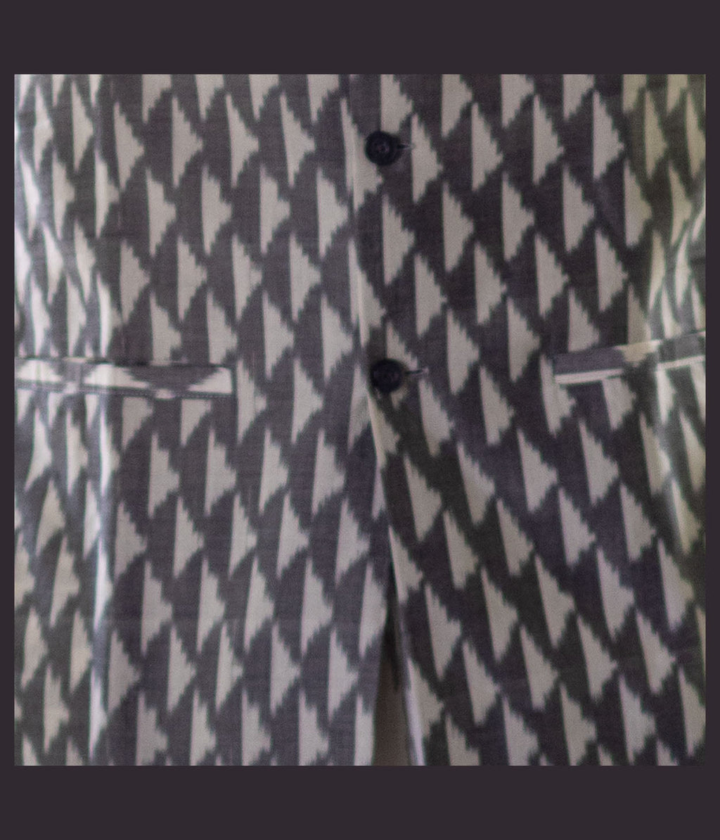 Ikat Grey-White Triangles Mens Nehru Jacket