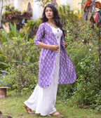 Ikat Lavender Patterned Women's Long Jacket