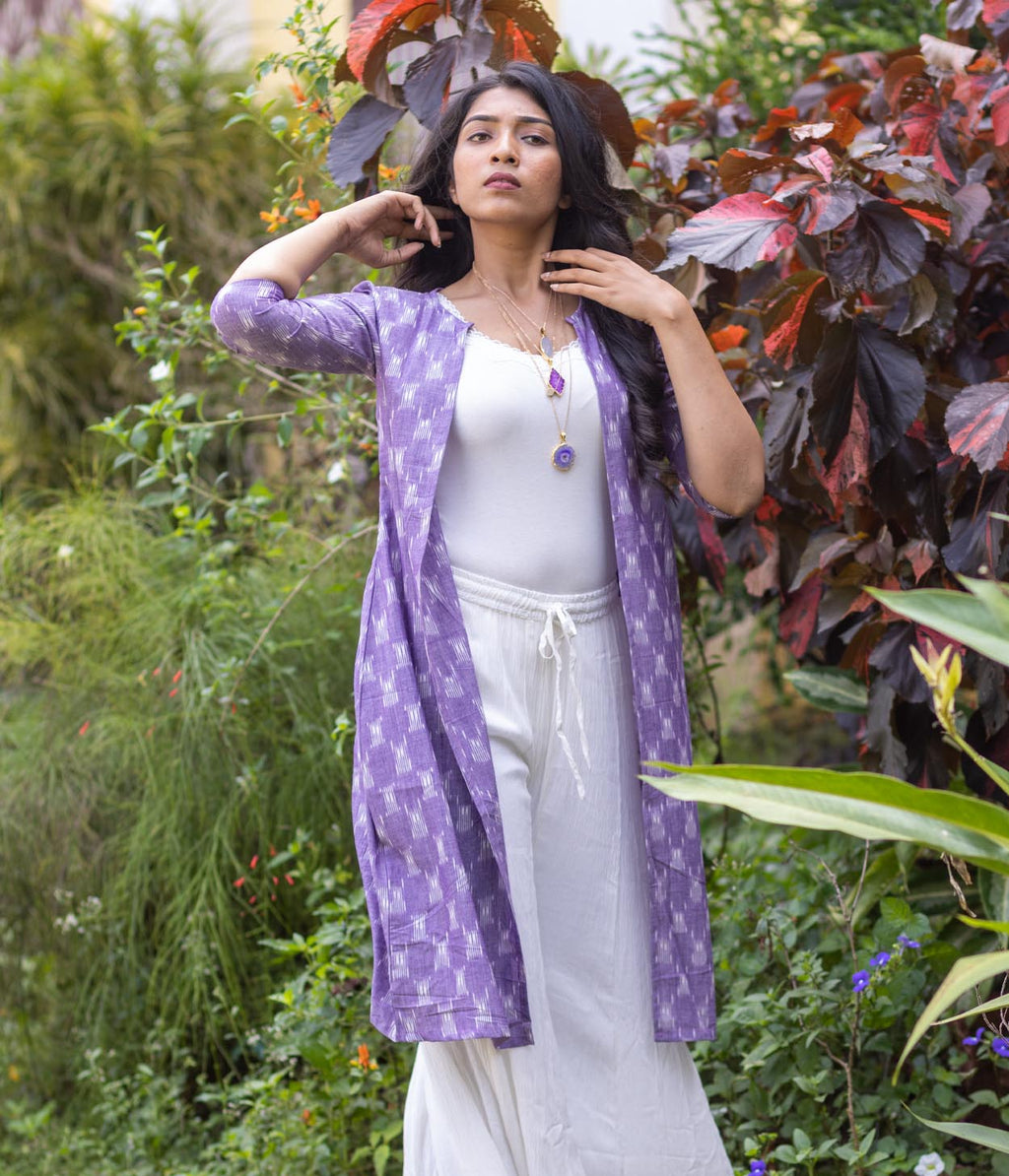 Ikat Lavender Patterned Women's Long Jacket
