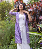 Ikat Lavender Patterned Women's Long Jacket
