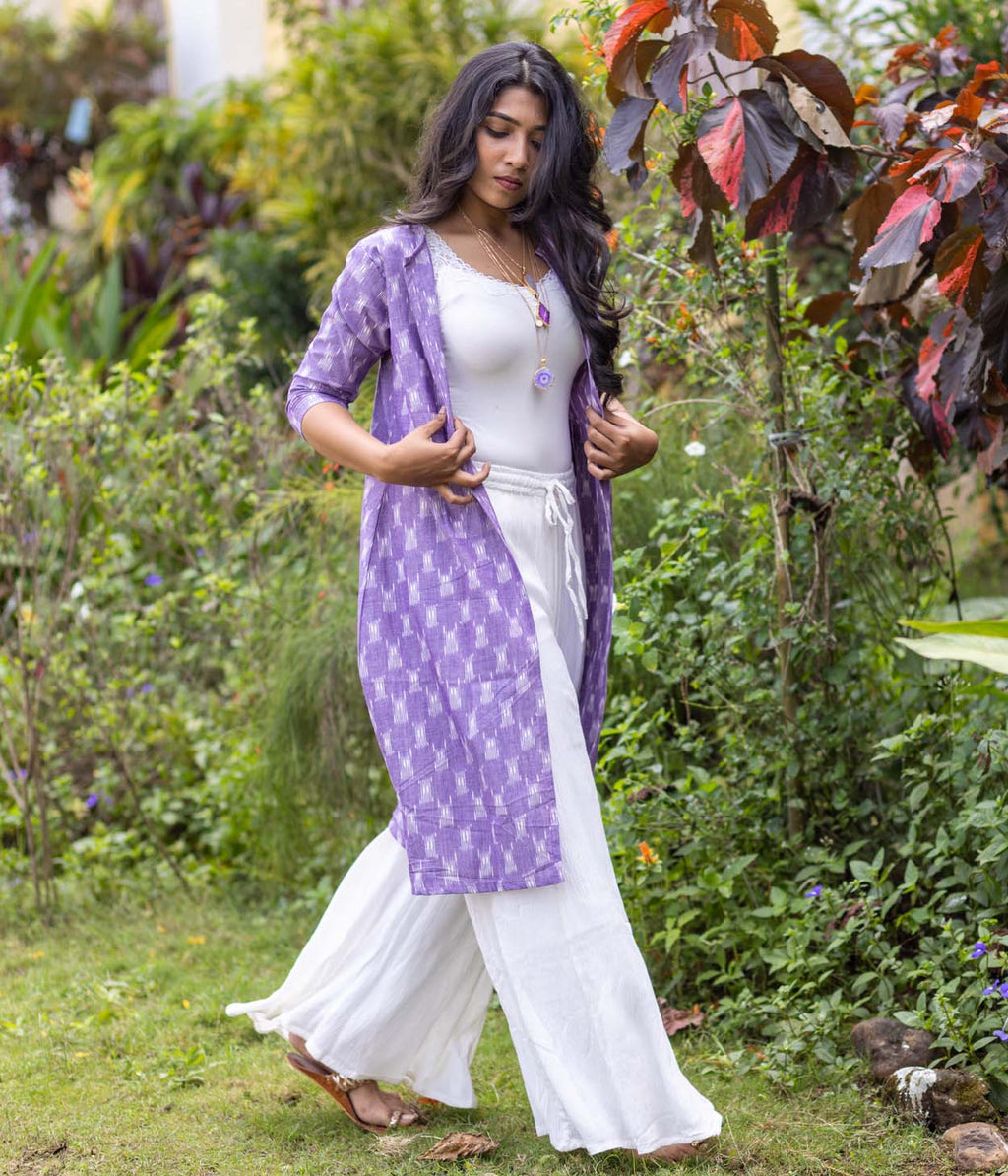 Ikat Lavender Patterned Women's Long Jacket
