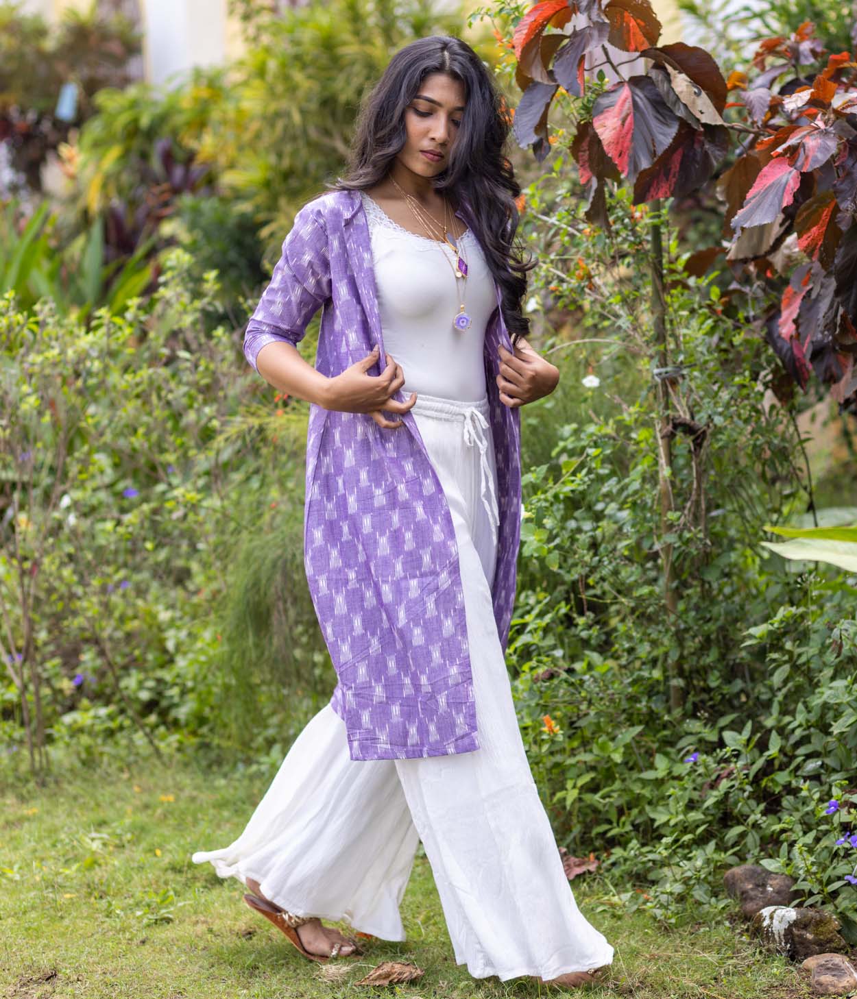 Ikat Lavender Patterned Women's Long Jacket