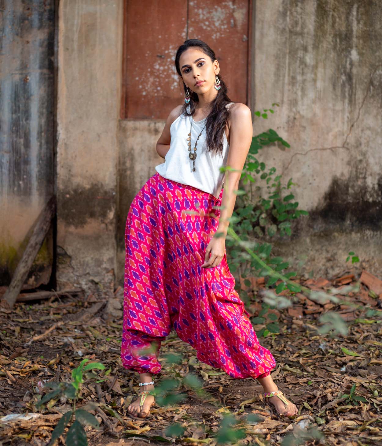Ikat Pink Patterned Boho Pant