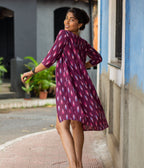 Ikat Maroon Patterned Women's Long Jacket