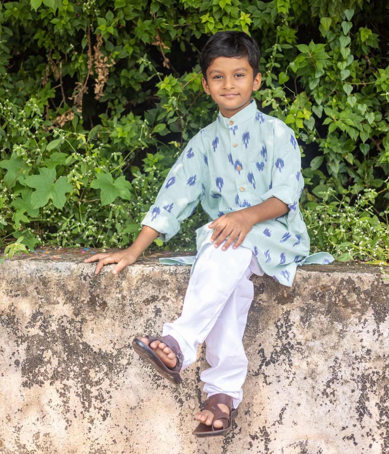 Mint Green Patterned Boys Long Kurta