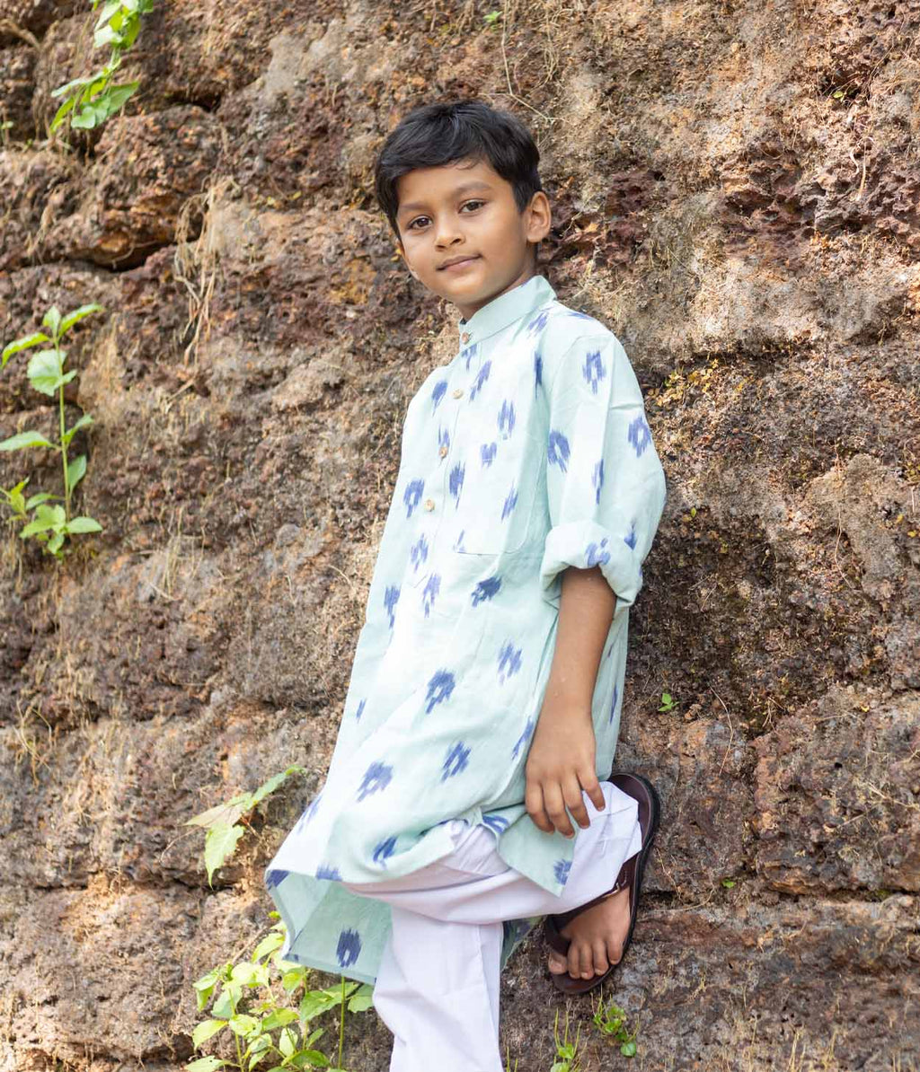 Mint Green Patterned Boys Long Kurta