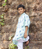 Mint Green Patterned Boys Long Kurta