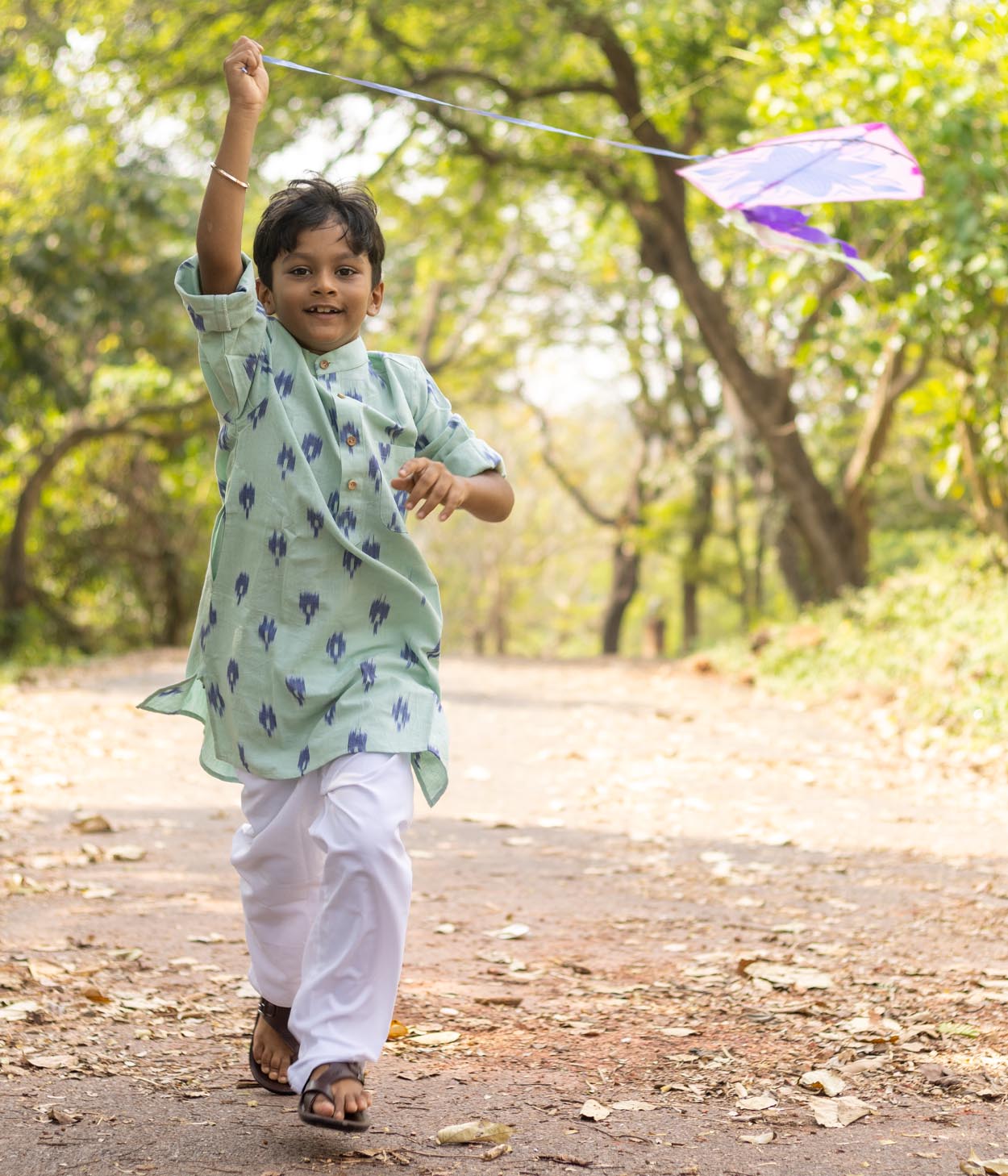 Mint Green Patterned Boys Long Kurta