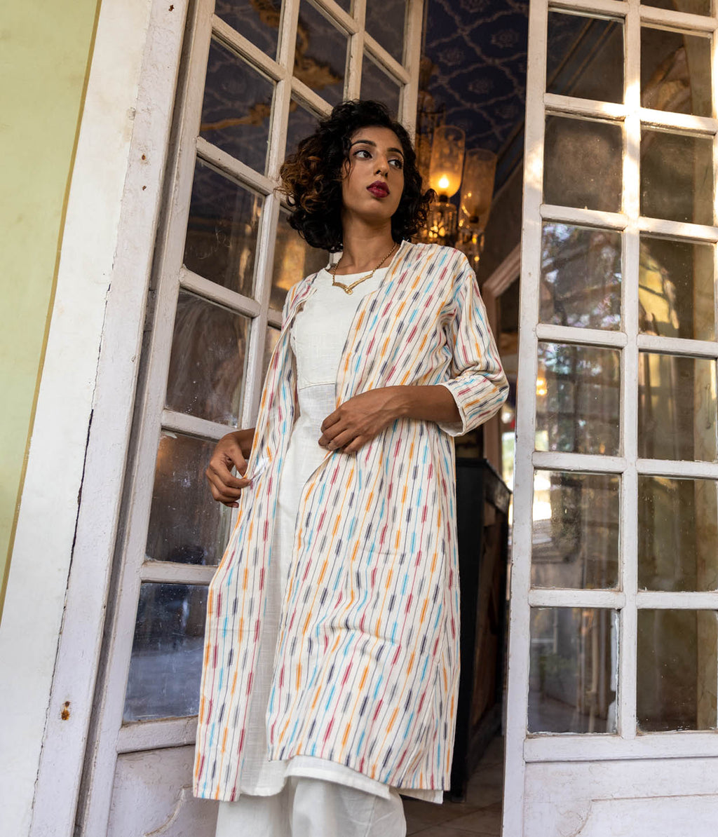 Ikat Multicolor Striped Women's Long Jacket