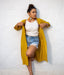 Ikat Mustard-White Patterned Women's Long Jacket
